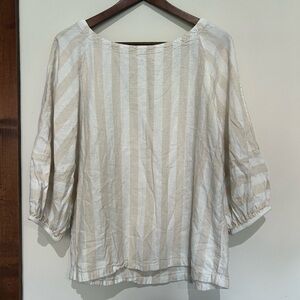 LOFT Cabana Striped Cream and White Women's Linen Top Medium
